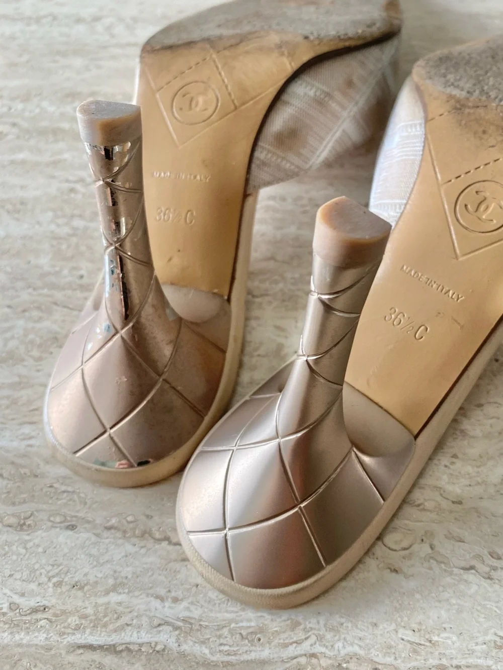 Vintage Chanel Travel Line Matelasse Heel Mules
